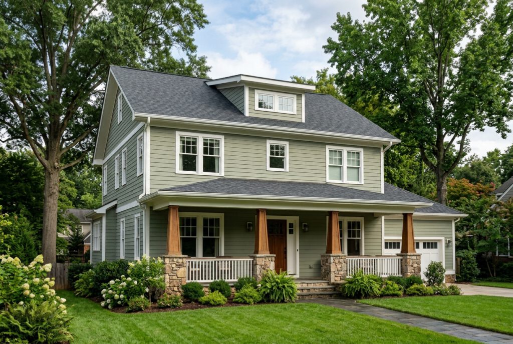 The same craftsman house with a new charcoal architectural shingle roof